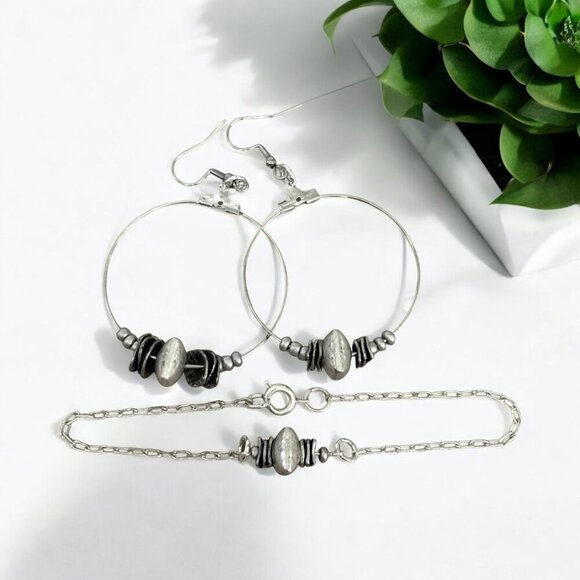 Reimagined Handmade Hoop Earrings and Bracelet Set - Picture 1 of 6